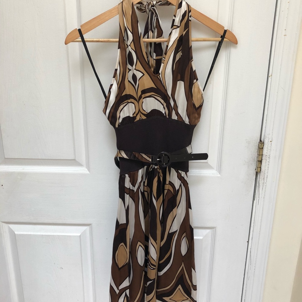 Brown/tan halter silk Bebe dress